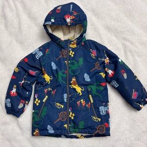 Mini Boden Sherpa-lined Navy Blue Hooded Jacket with Fun Print